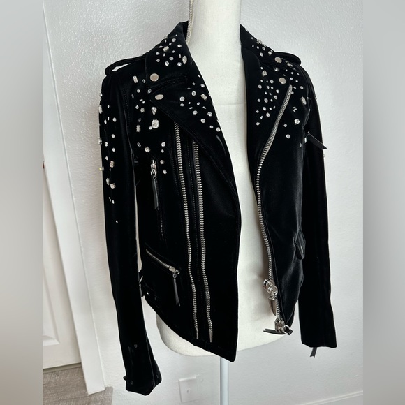 Giuseppe Rhinestone Embellished Black Velvet Biker Jacket Zanotti Medium Small - Picture 10 of 17